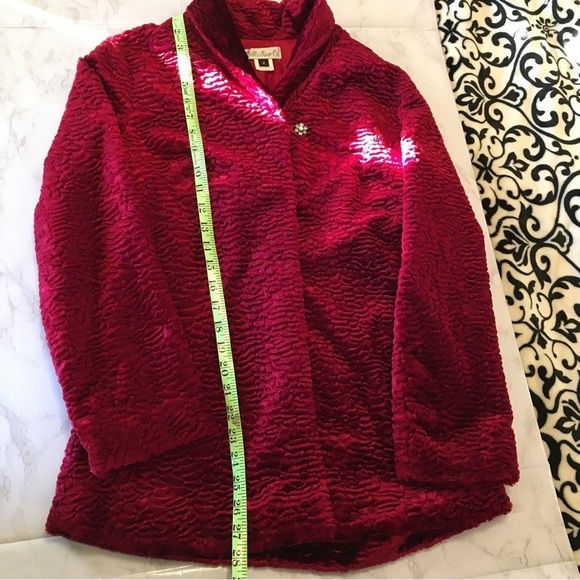 Vintage Will’s River Co. Velvet Blazer Faux Lamb Fur Jacket Pea Coat Red 2 Small - Picture 9 of 16